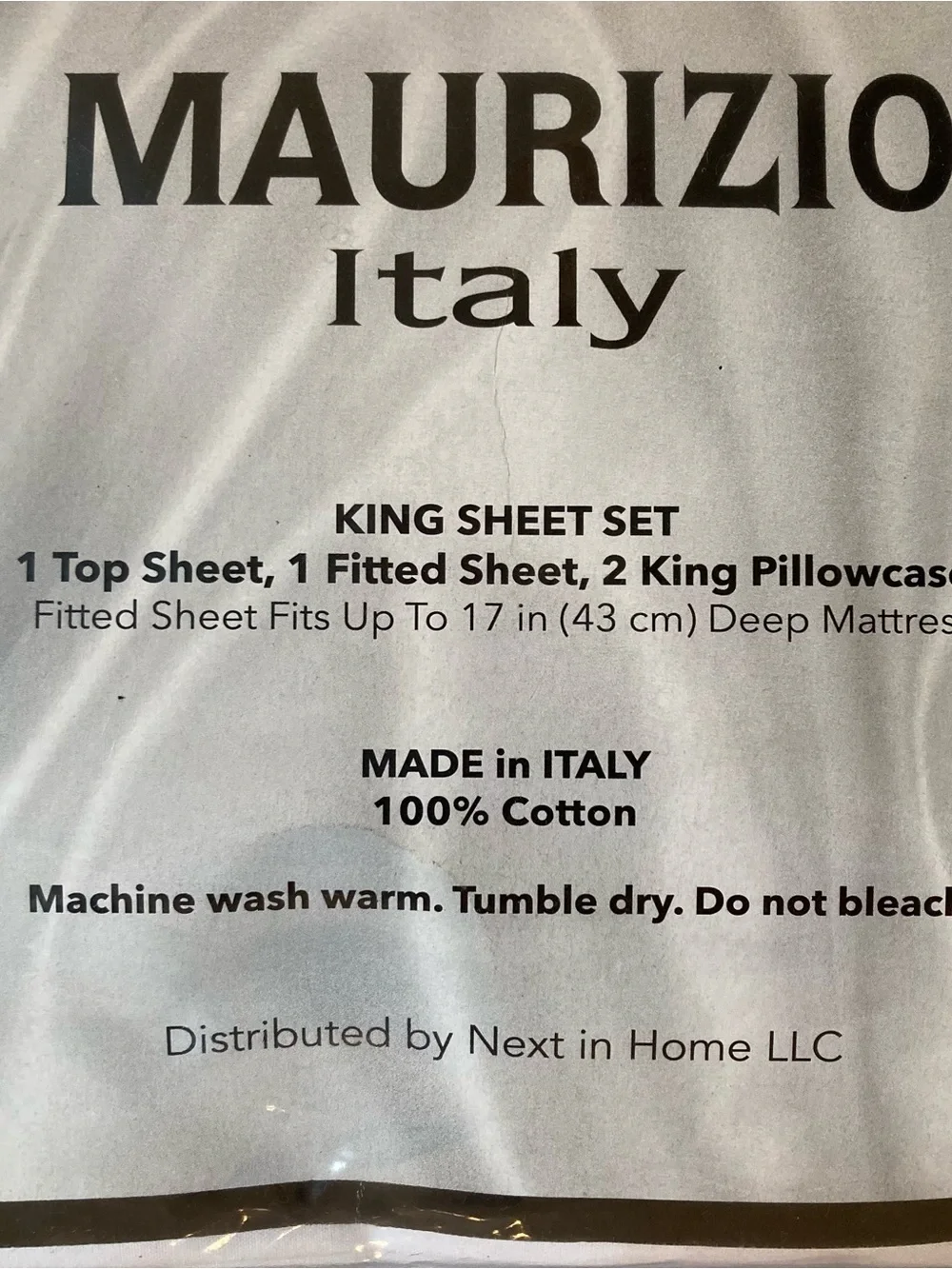 NEW MAURIZIO Italy King Sheet Set - White with Slate Blue Scallop Trim